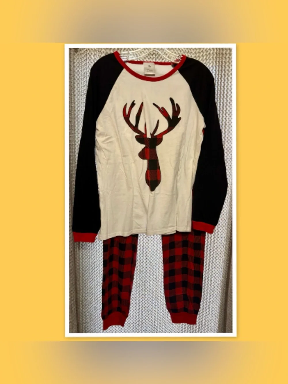 Buffalo Plaid Holiday Deer Pajama Set ~ Size Large